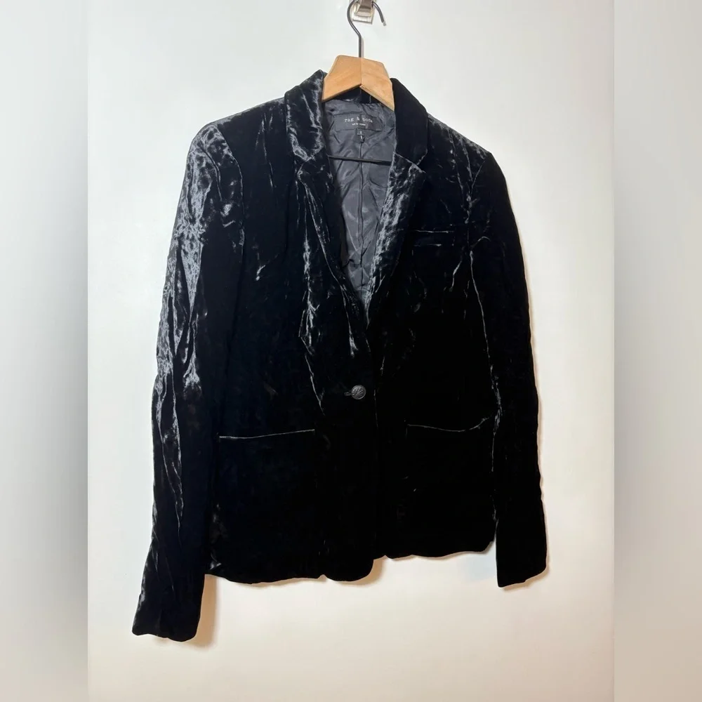 Rag & Bone Margot Velvet Blazer Size 2 Black Velvet Single Button Jacket! New